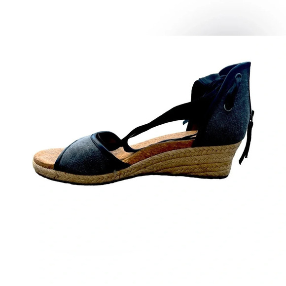 UGG Australia Amell Open Toe Canvas Lace Up Jute Wedge, Dark Gray/Black, Size 8 - Picture 6 of 7